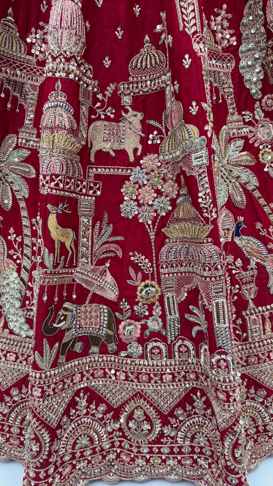 Maroon Bridal Cutdana-Work Embroidered Ethinc Motif Semi-Stitched Lehenga Choli